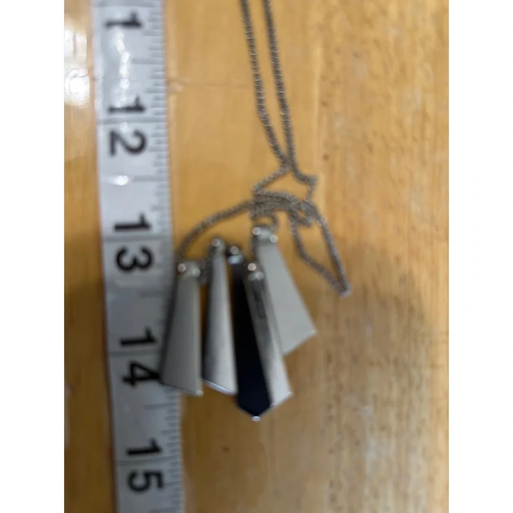 Silver Tone Geometric Fan Tapered Bar Pendant Long Necklace Layering